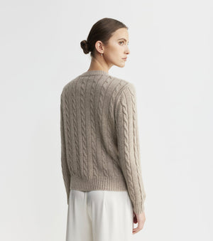 Cashmere Cable Crew Sweater - Birch