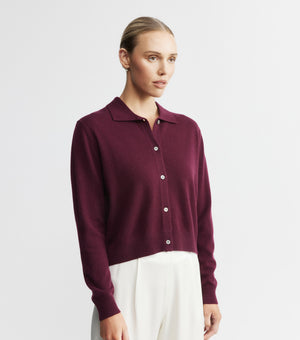 Cashmere Cardigan with Collar - Burgundy