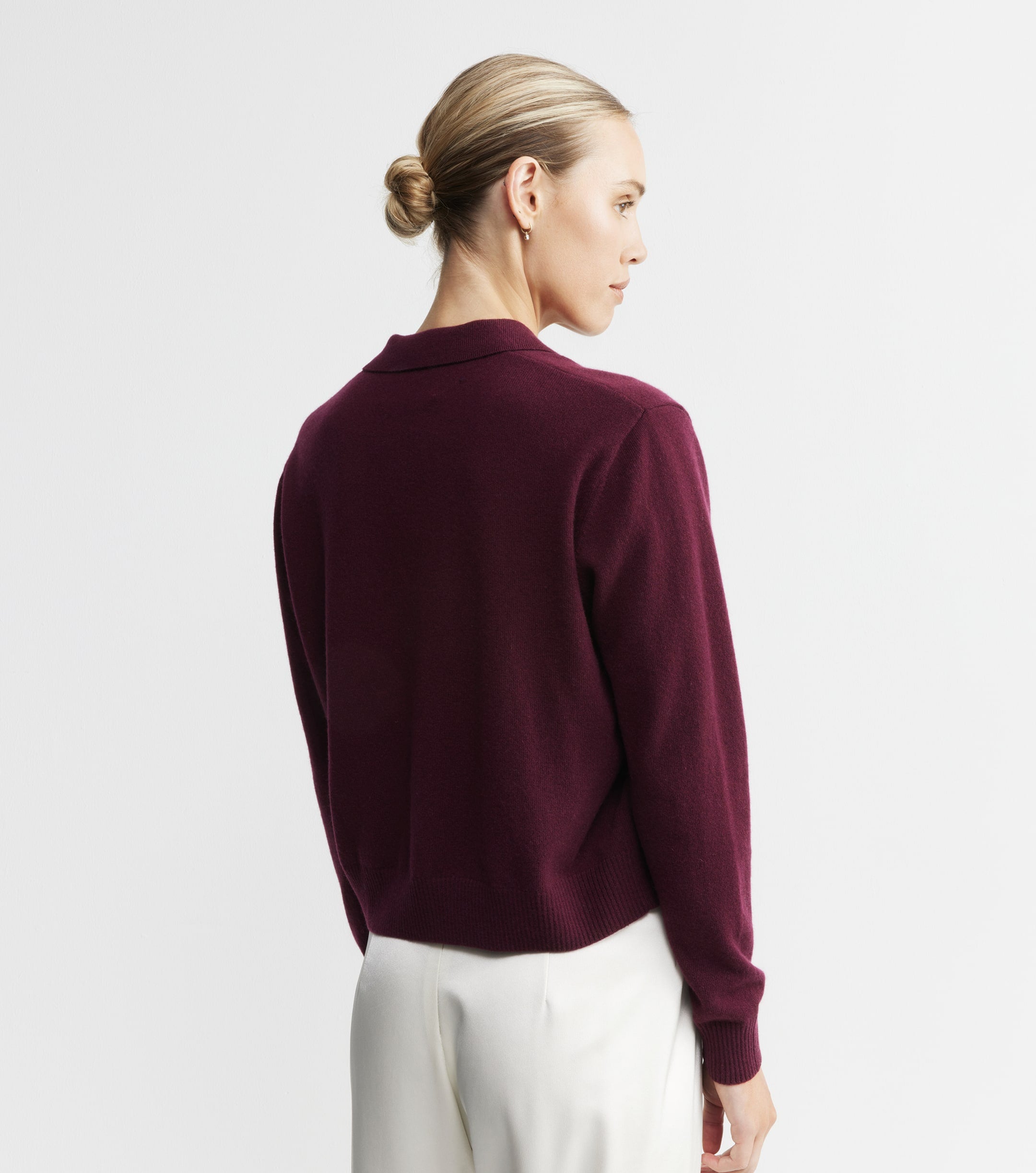 Cashmere Cardigan with Collar - Burgundy
