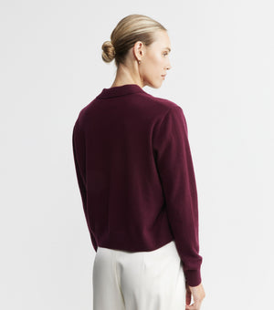 Cashmere Cardigan with Collar - Burgundy