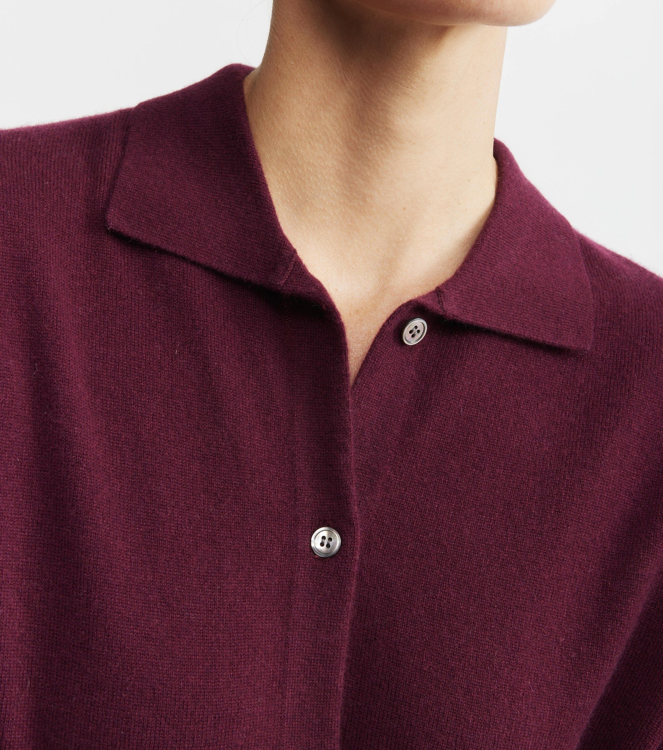 Cashmere Cardigan with Collar - Burgundy