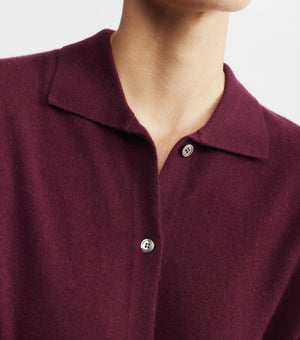 Cashmere Cardigan with Collar - Burgundy