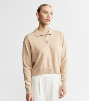 Cashmere Cardigan with Collar - Camel