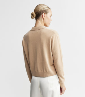 Cashmere Cardigan with Collar - Camel