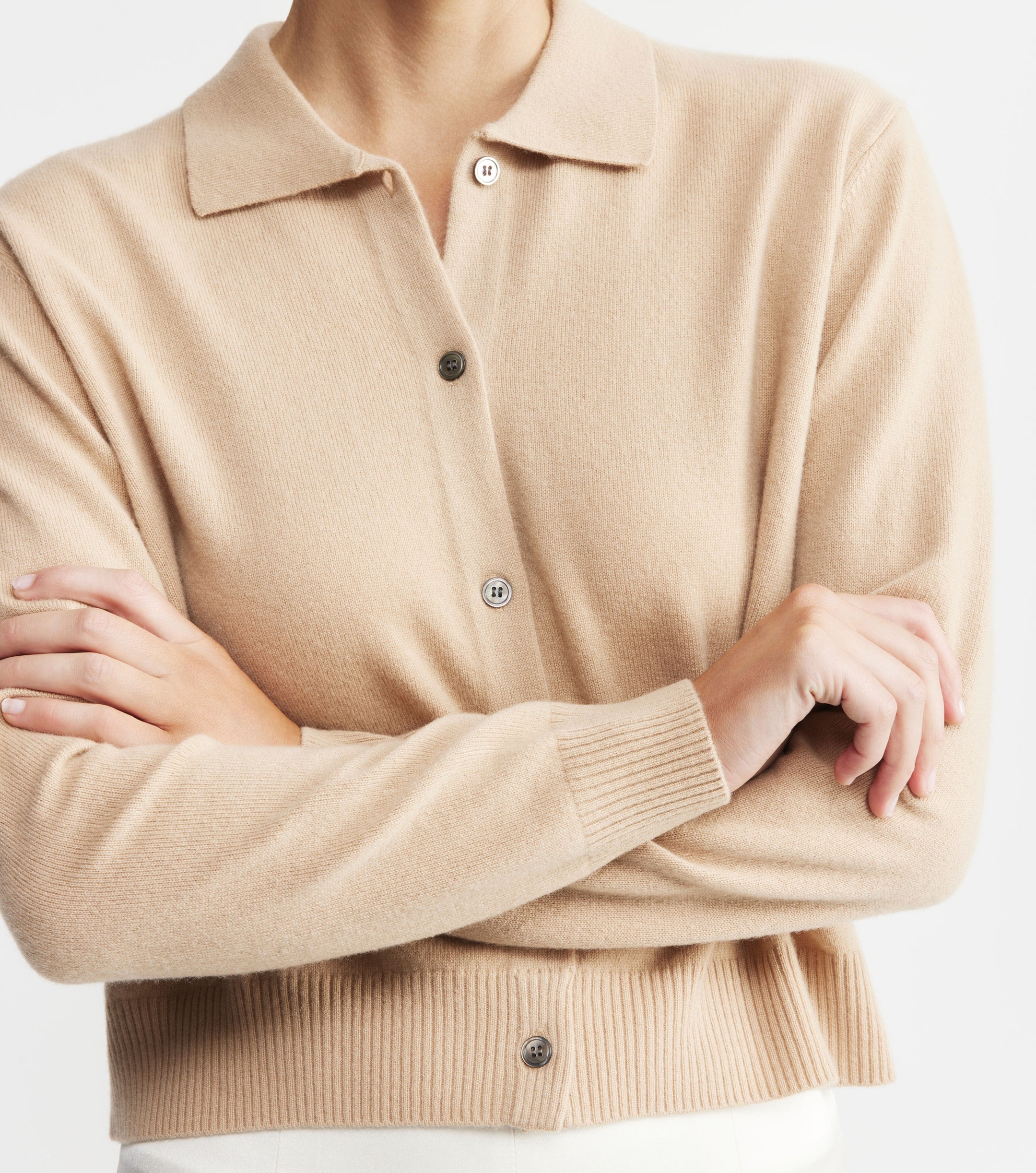 Cashmere Cardigan with Collar - Camel