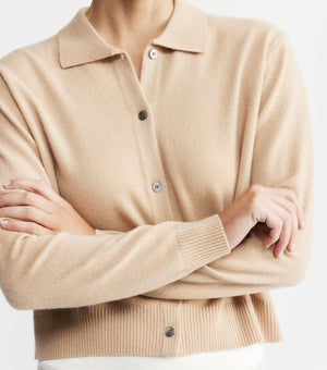 Cashmere Cardigan with Collar - Camel