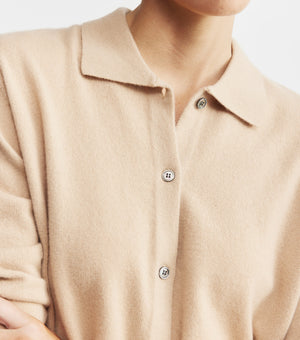 Cashmere Cardigan with Collar - Camel