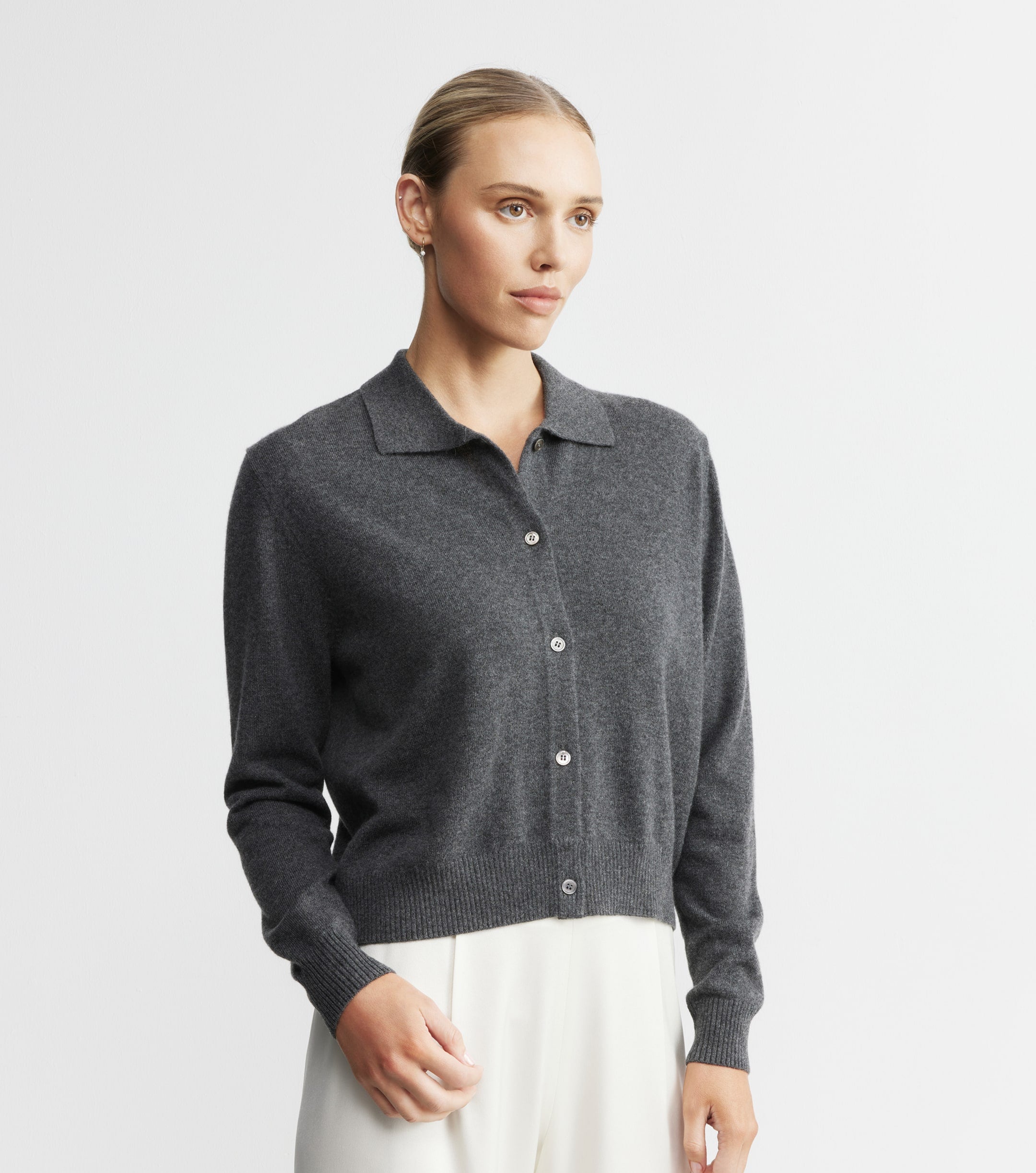 Cashmere Cardigan with Collar - Graphite