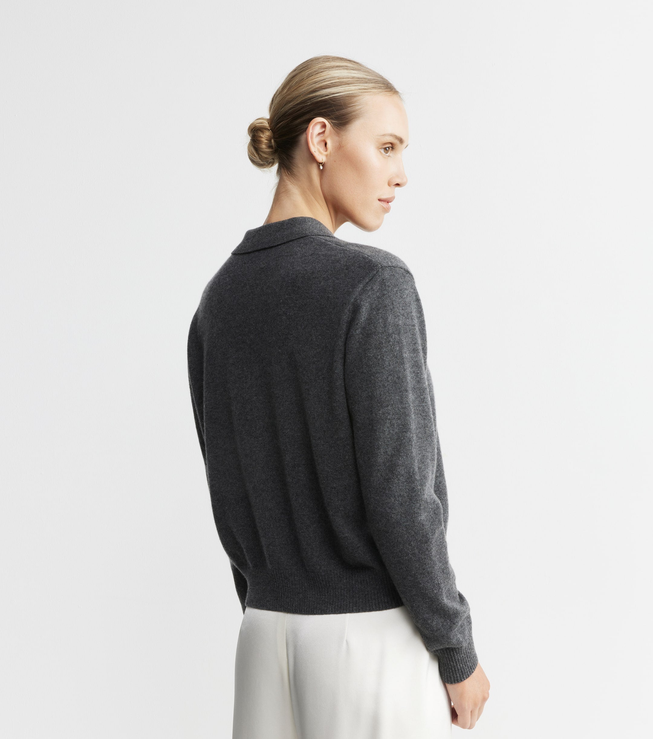 Cashmere Cardigan with Collar - Graphite