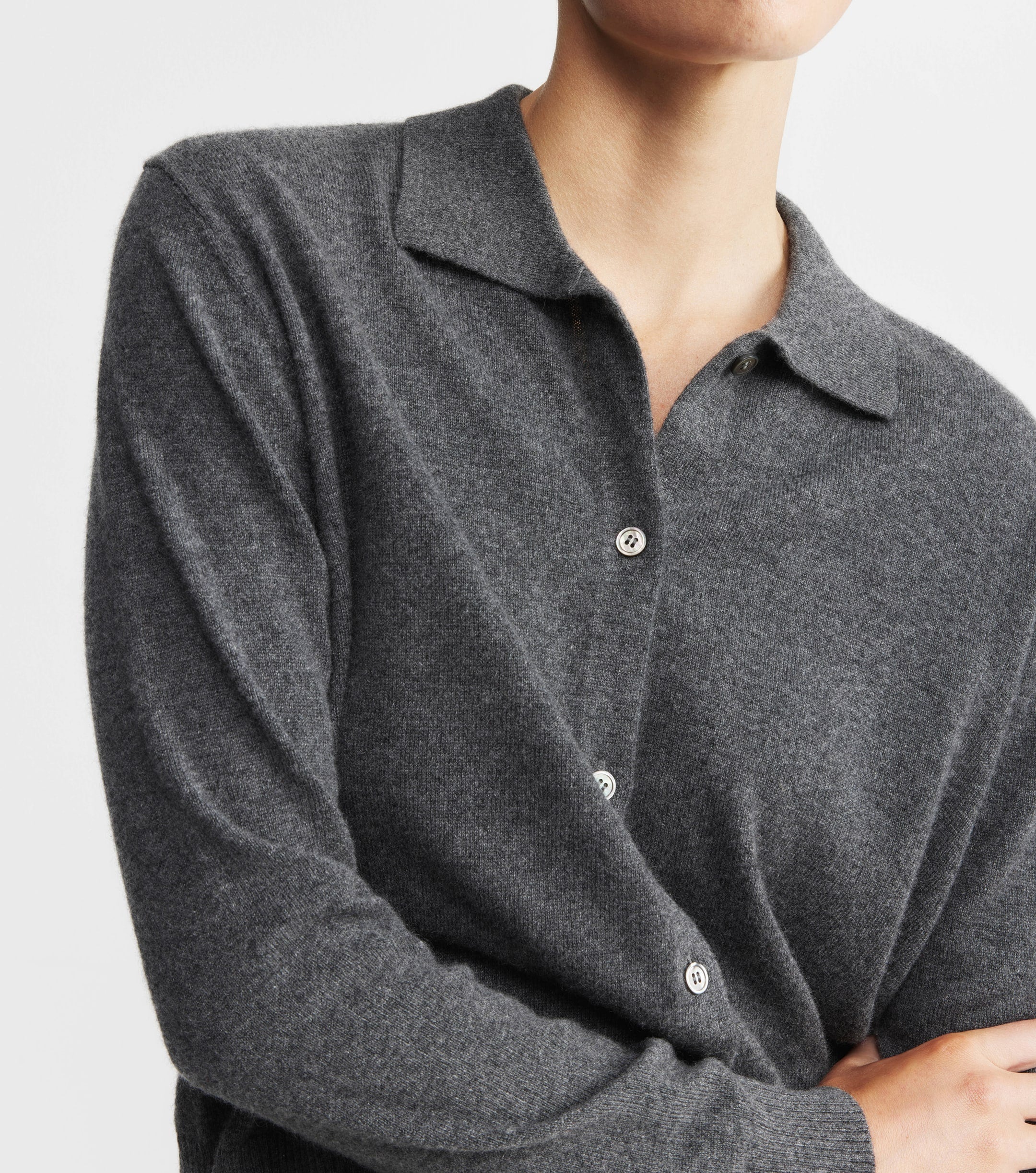 Cashmere Cardigan with Collar - Graphite