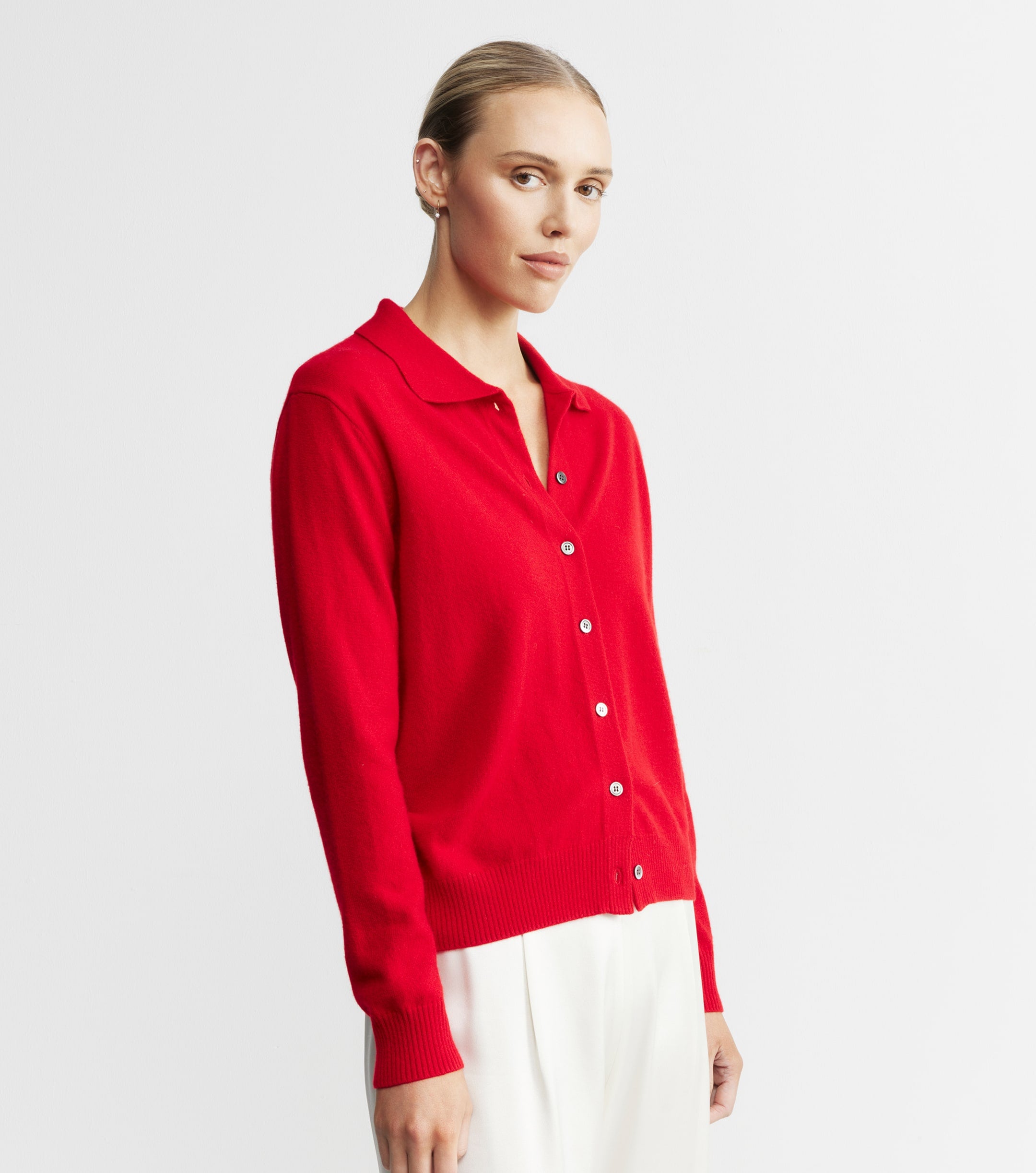 Cashmere Cardigan with Collar - Red