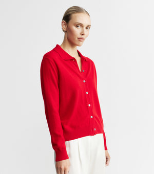 Cashmere Cardigan with Collar - Red