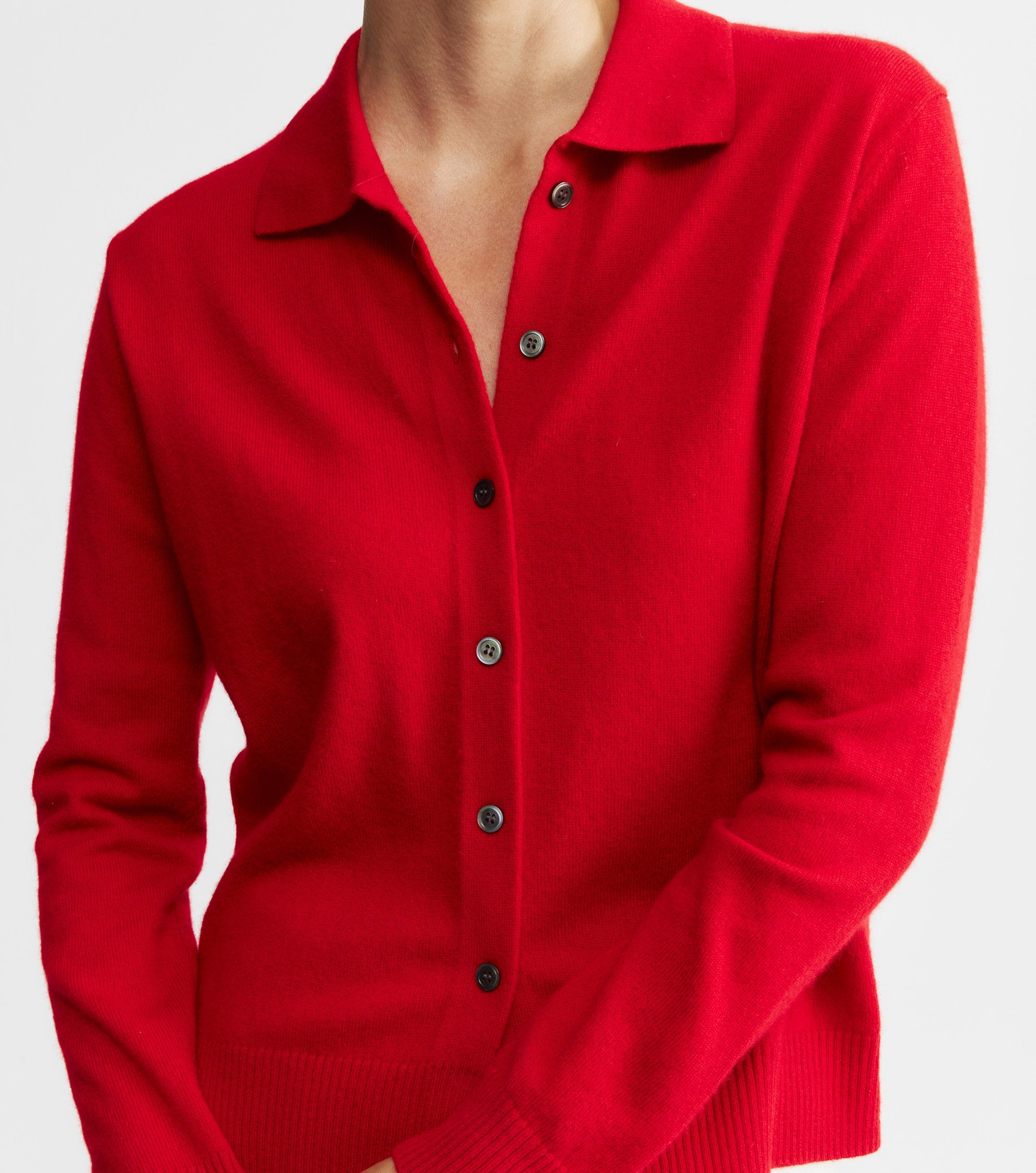 Cashmere Cardigan with Collar - Red