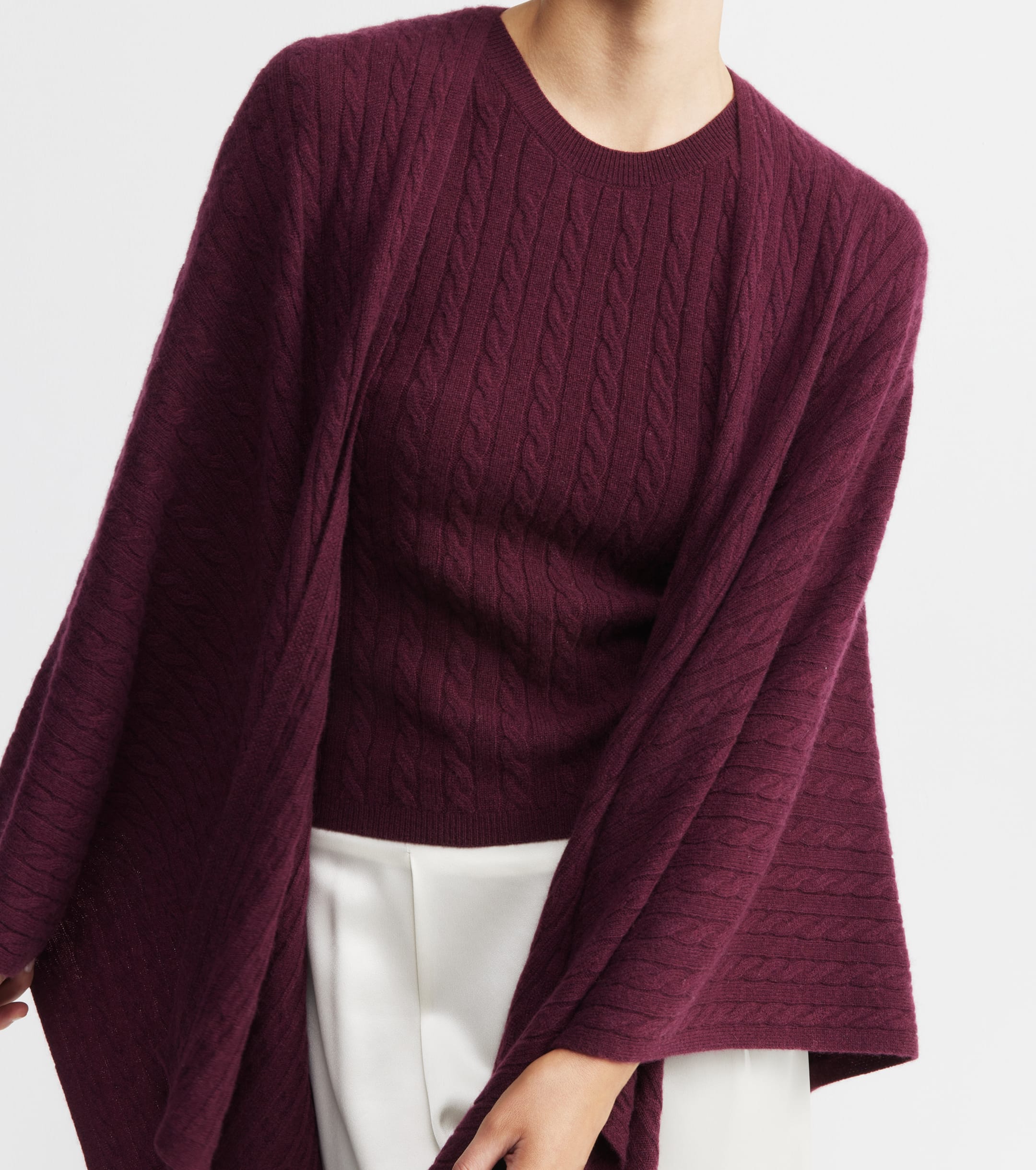 Cashmere Cable Cape - Burgundy