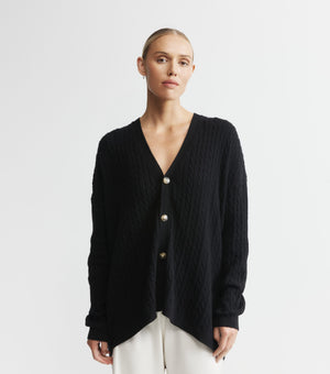 Relaxed Cashmere Cable Cardigan - Black
