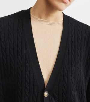 Relaxed Cashmere Cable Cardigan - Black