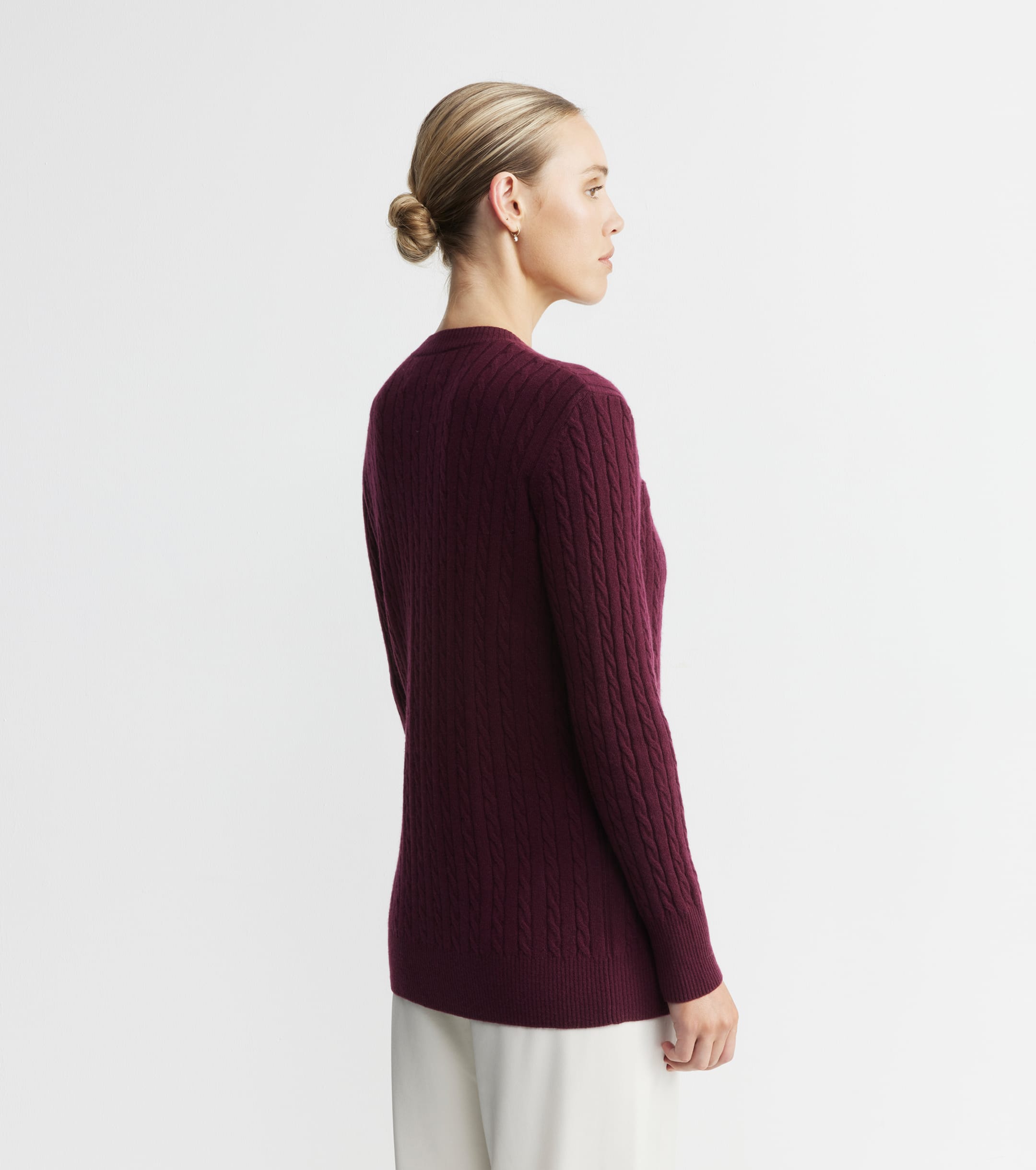 Cashmere Cable Longline Jacket - Burgundy