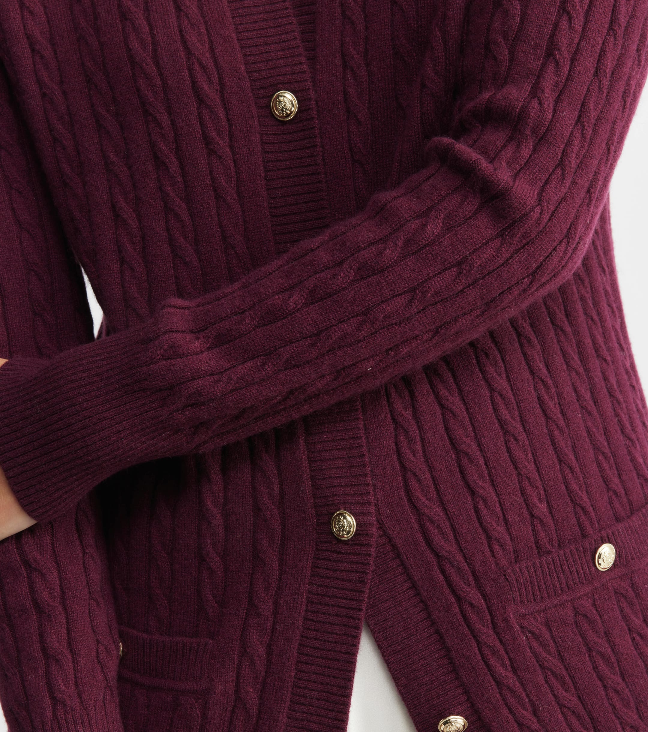 Cashmere Cable Longline Jacket - Burgundy