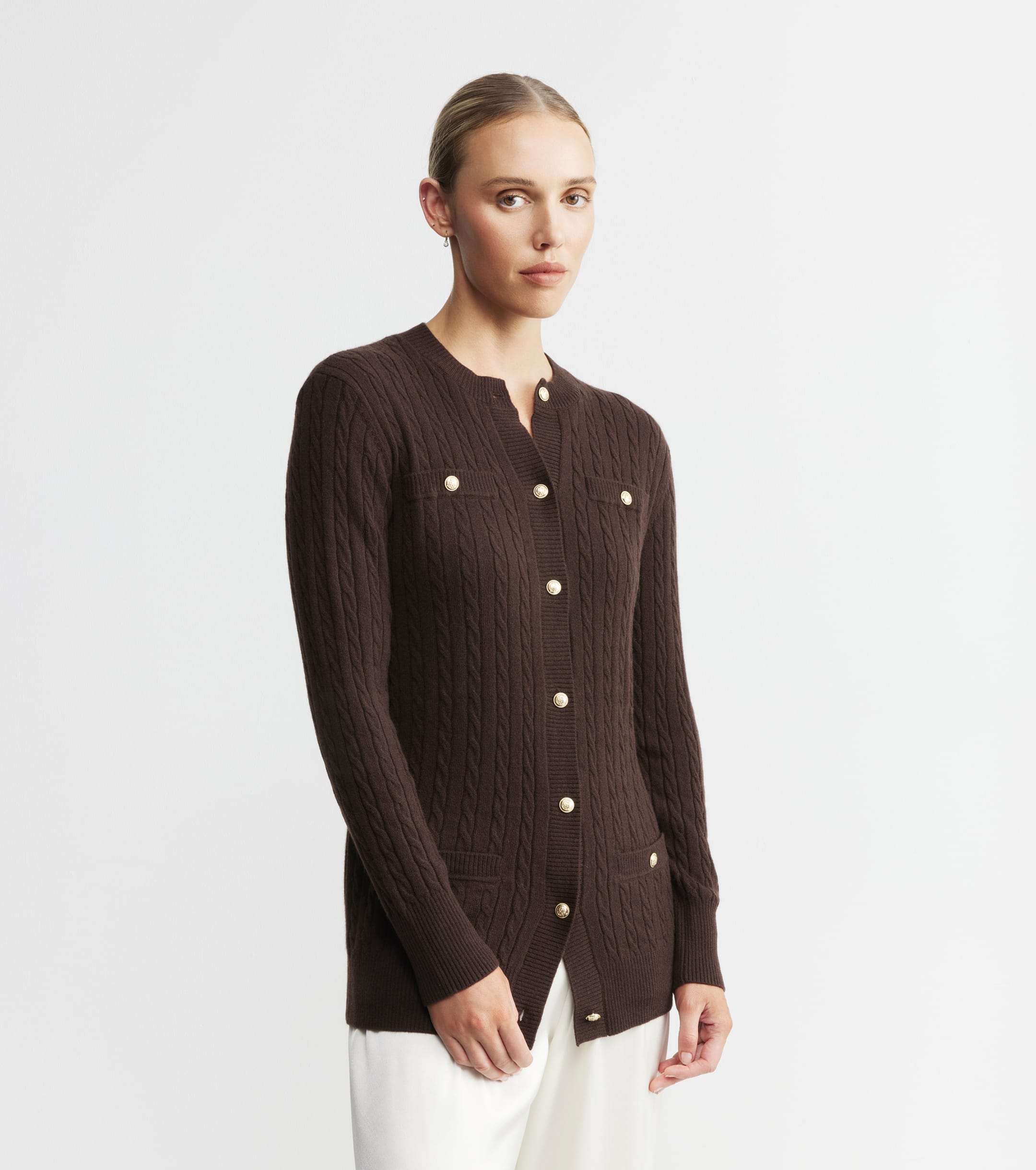 Cashmere Cable Longline Jacket - Cacao