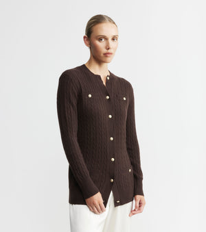 Cashmere Cable Longline Jacket - Cacao