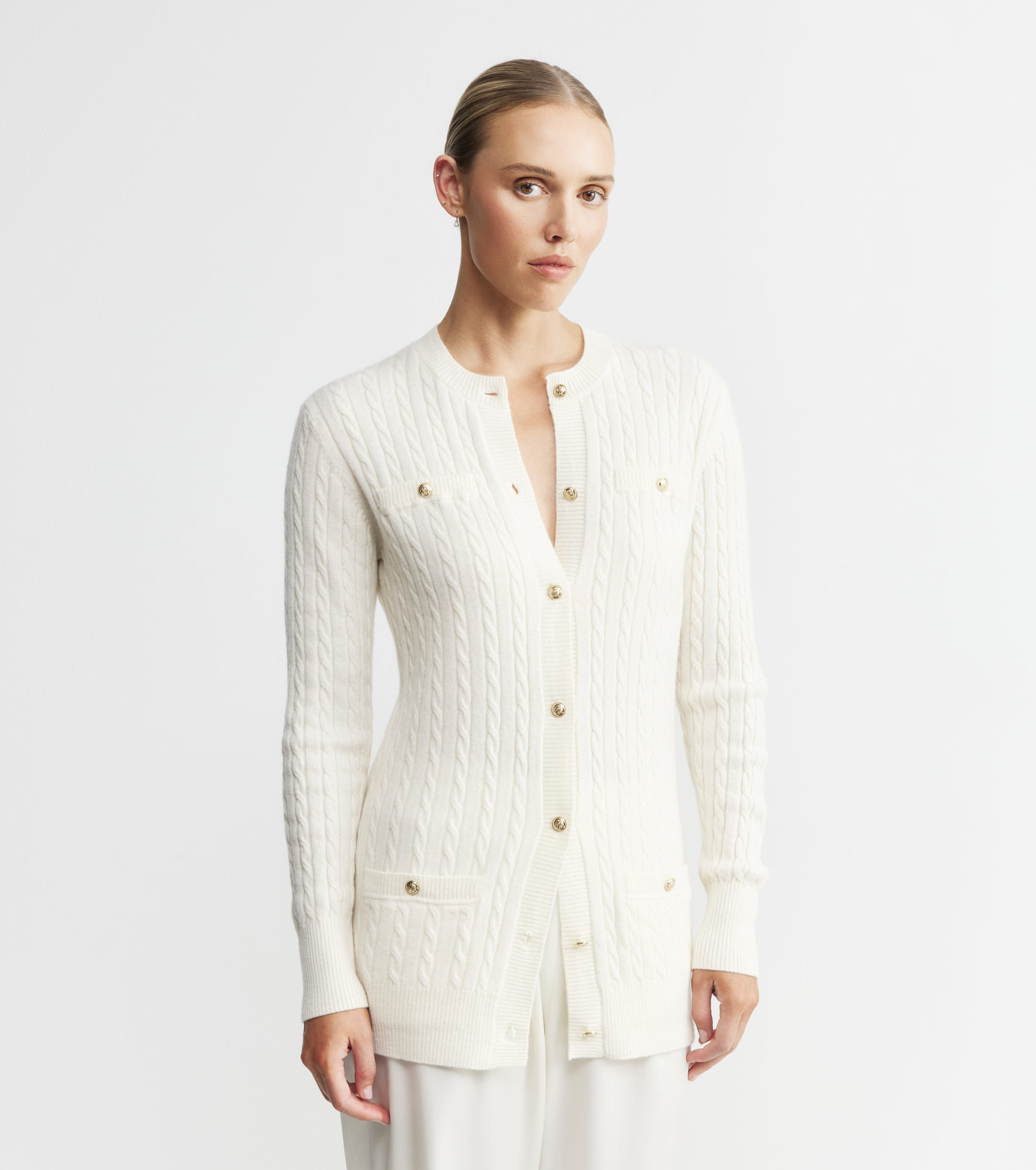 Cashmere Cable Longline Jacket - Cream