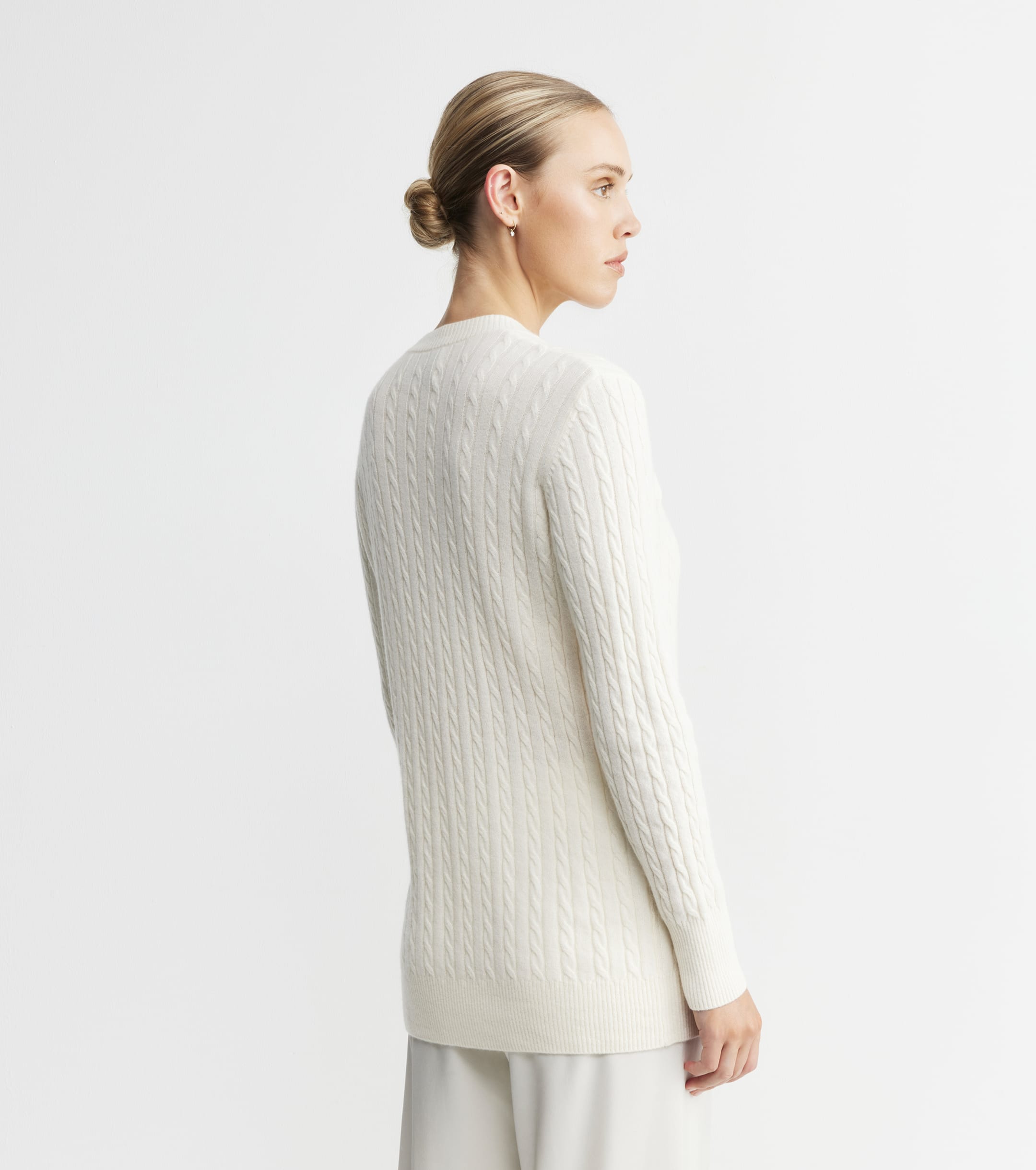 Cashmere Cable Longline Jacket - Cream