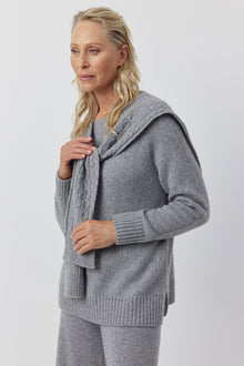  Cashmere Cable Sweater Scarf - Dark Grey Melange