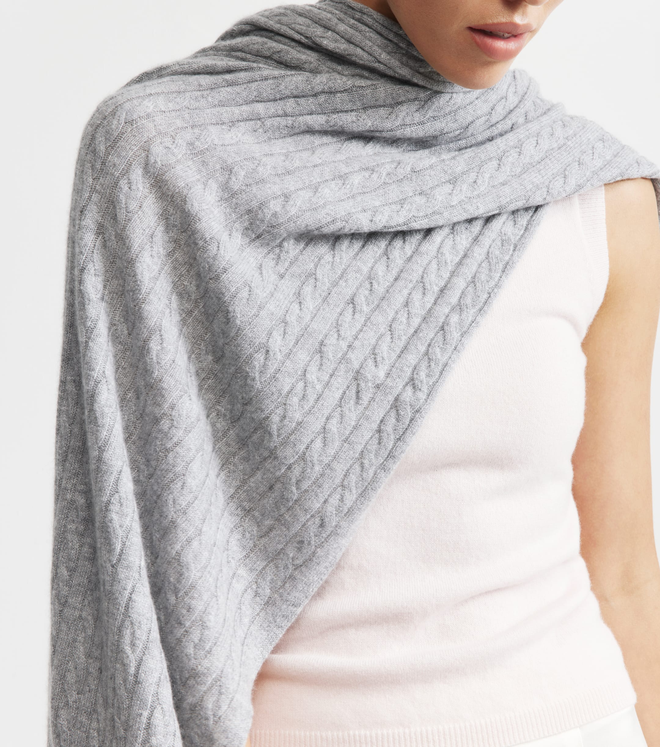 Cashmere Cable Travel Wrap - Dark Grey Melange