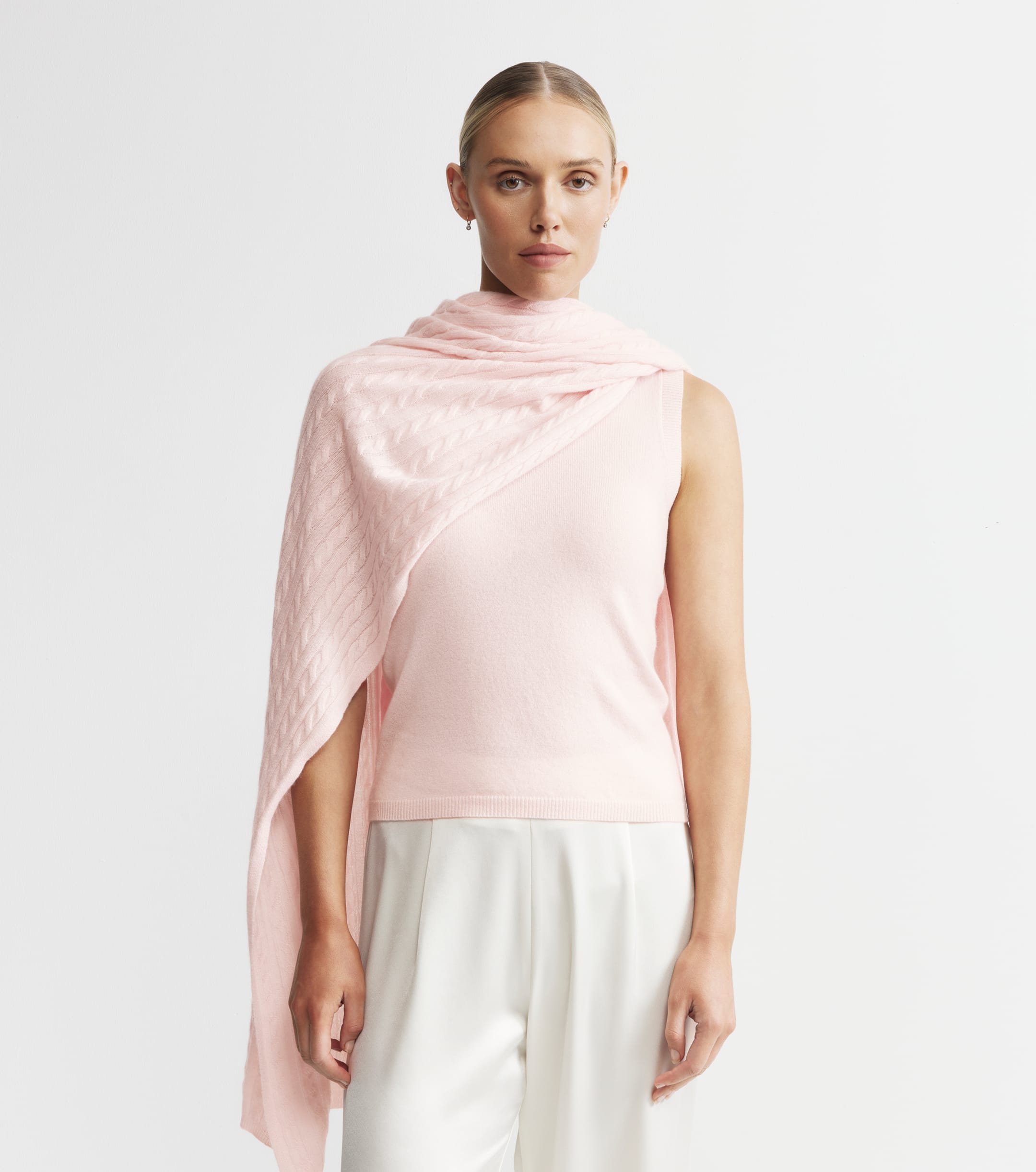 Cashmere Cable Travel Wrap - Powder Pink