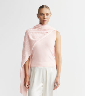 Cashmere Cable Travel Wrap - Powder Pink