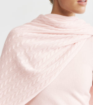Cashmere Cable Travel Wrap - Powder Pink