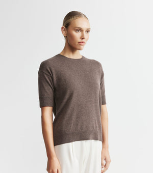 Essential Cashmere Crew Tee - Brown Melange