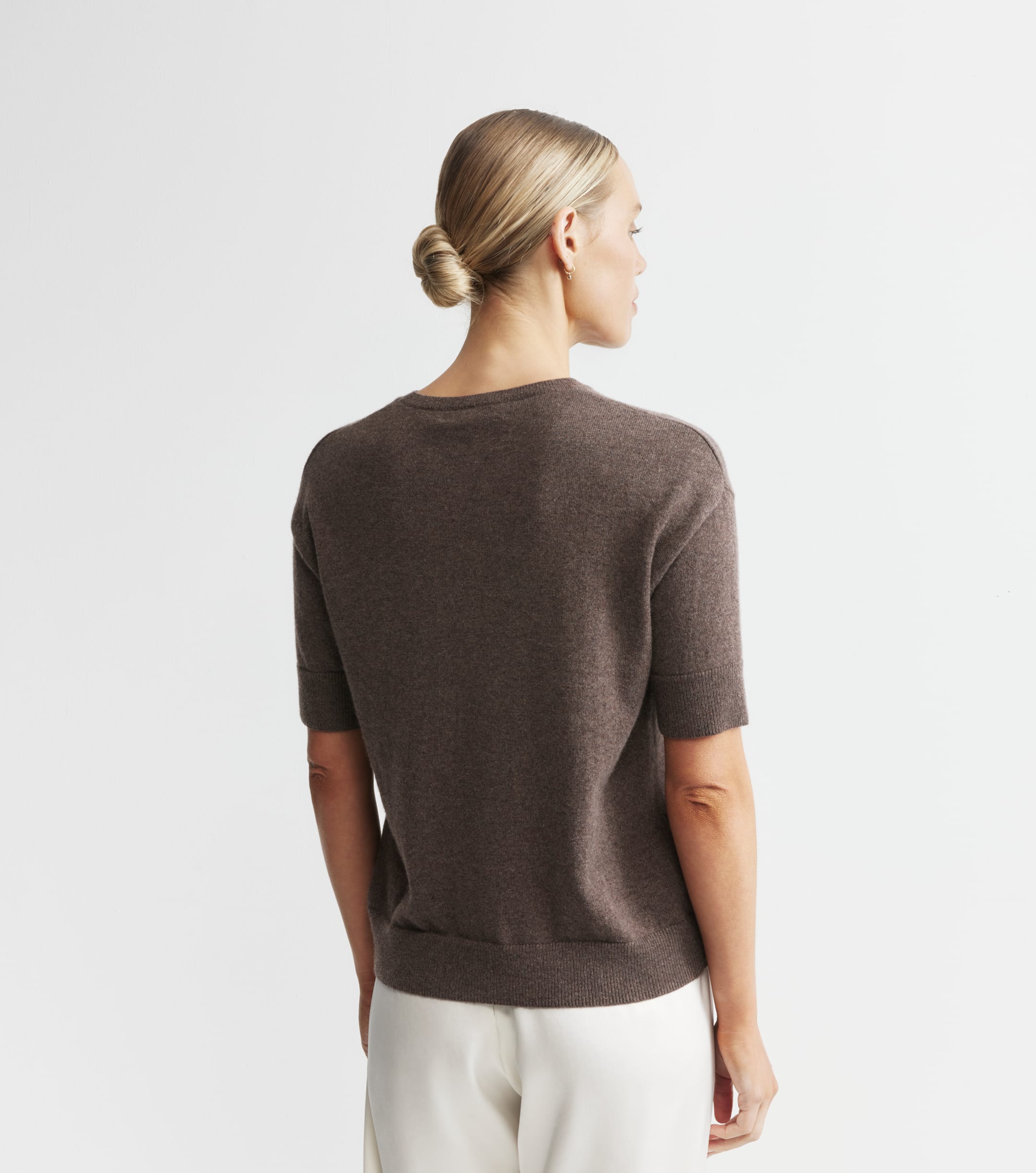 Essential Cashmere Crew Tee - Brown Melange