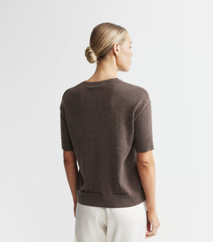Essential Cashmere Crew Tee - Brown Melange