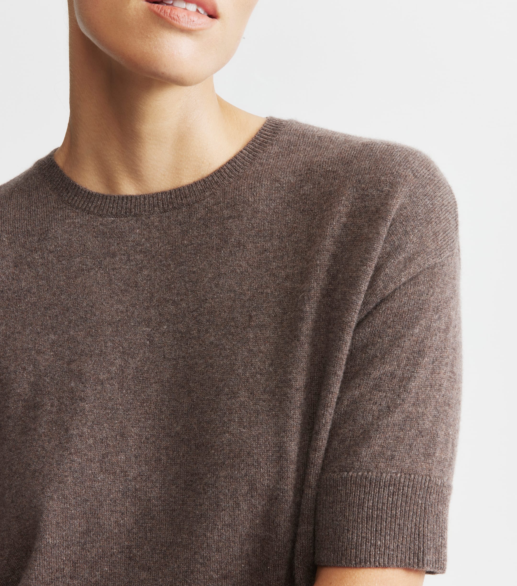 Essential Cashmere Crew Tee - Brown Melange