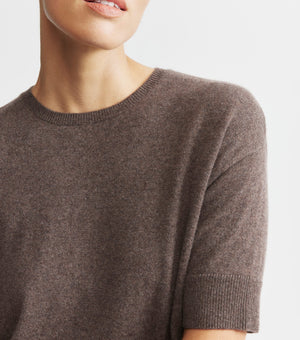 Essential Cashmere Crew Tee - Brown Melange