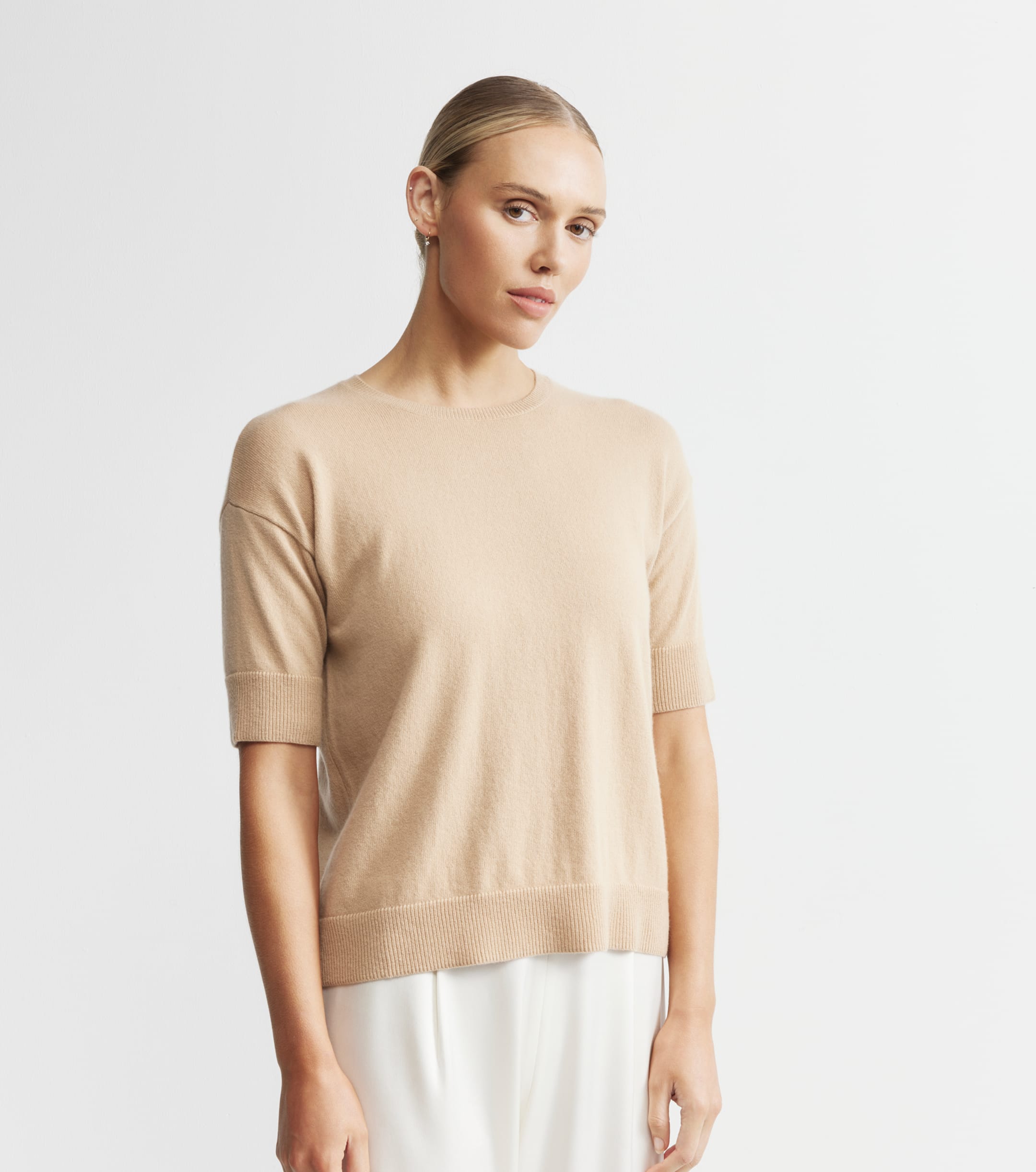 Essential Cashmere Crew Tee - Camel