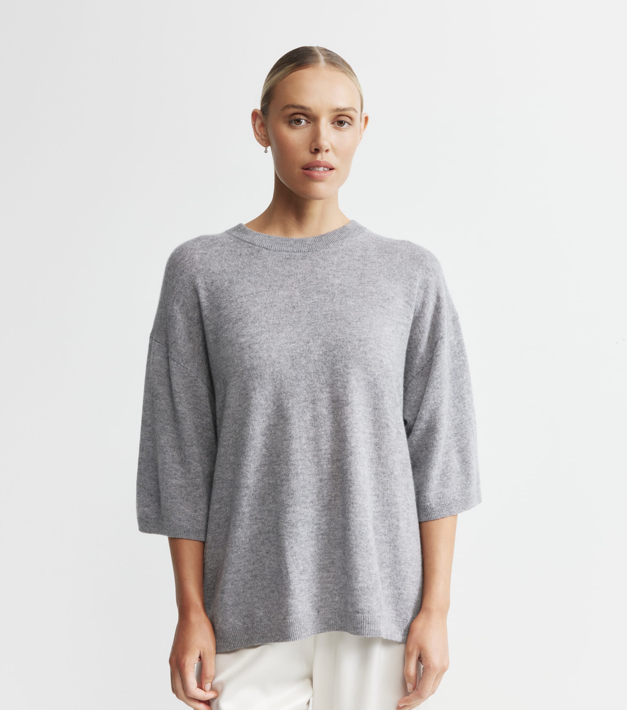 Cashmere Featherweight Oversize Tee - Dark Grey Melange