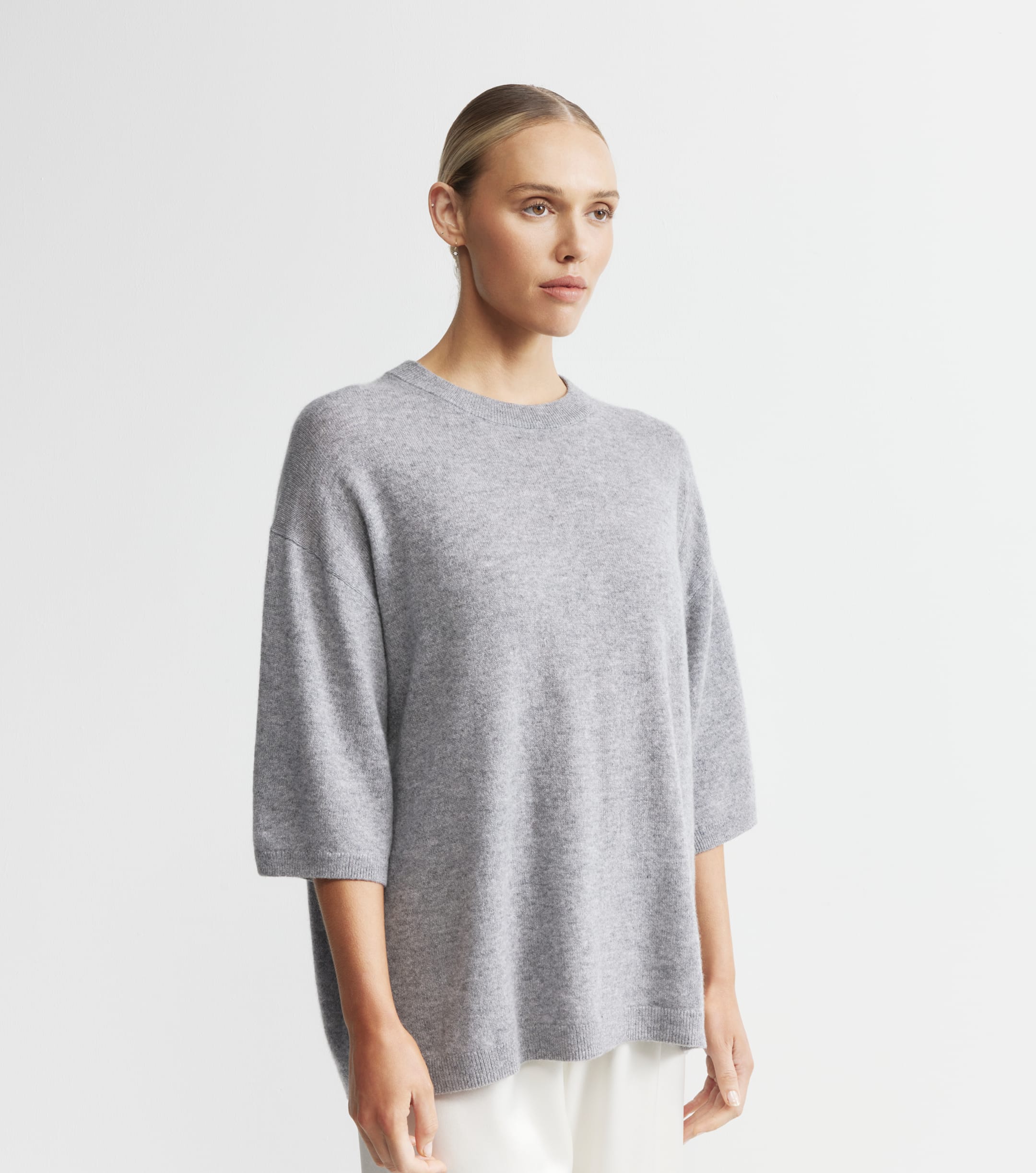 Cashmere Featherweight Oversize Tee - Dark Grey Melange
