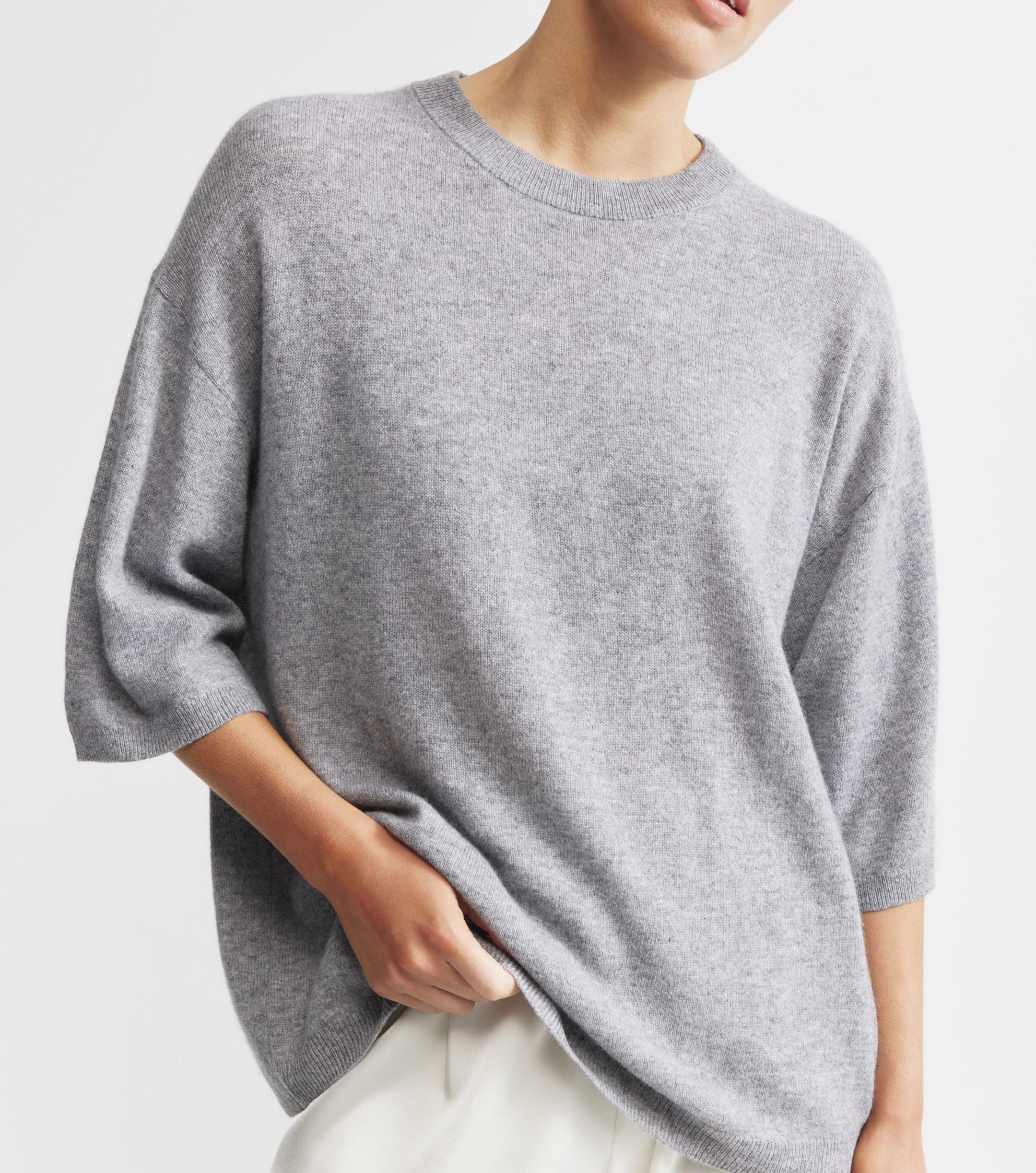 Cashmere Featherweight Oversize Tee - Dark Grey Melange