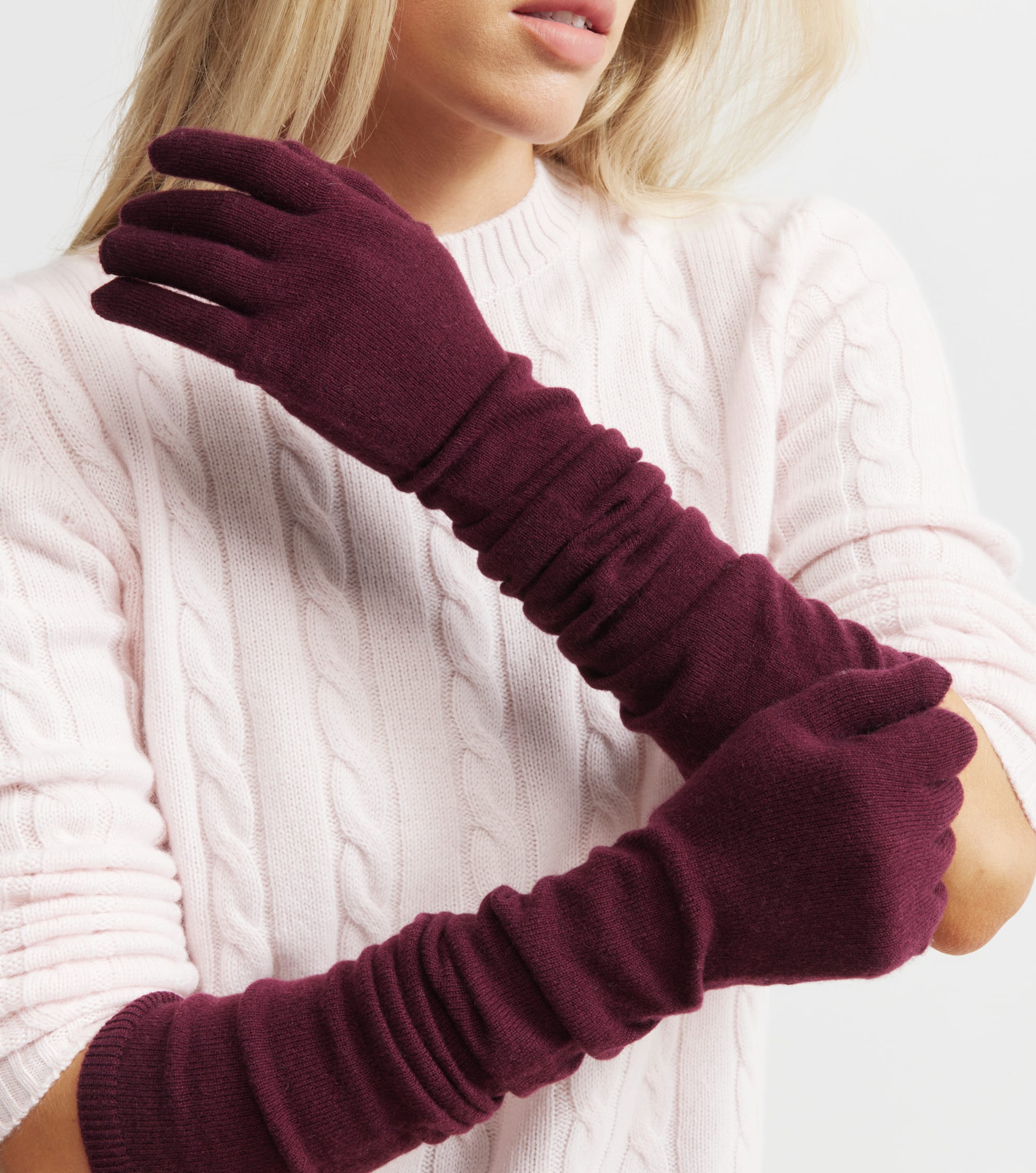 Cashmere Long Gloves - Burgundy