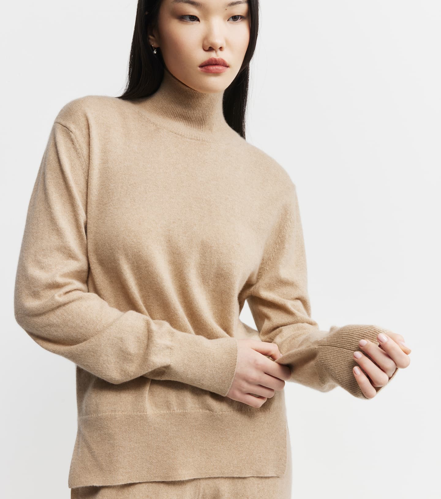Baby Cashmere Mock Neck Sweater - Camel Melange – Elle & Riley 