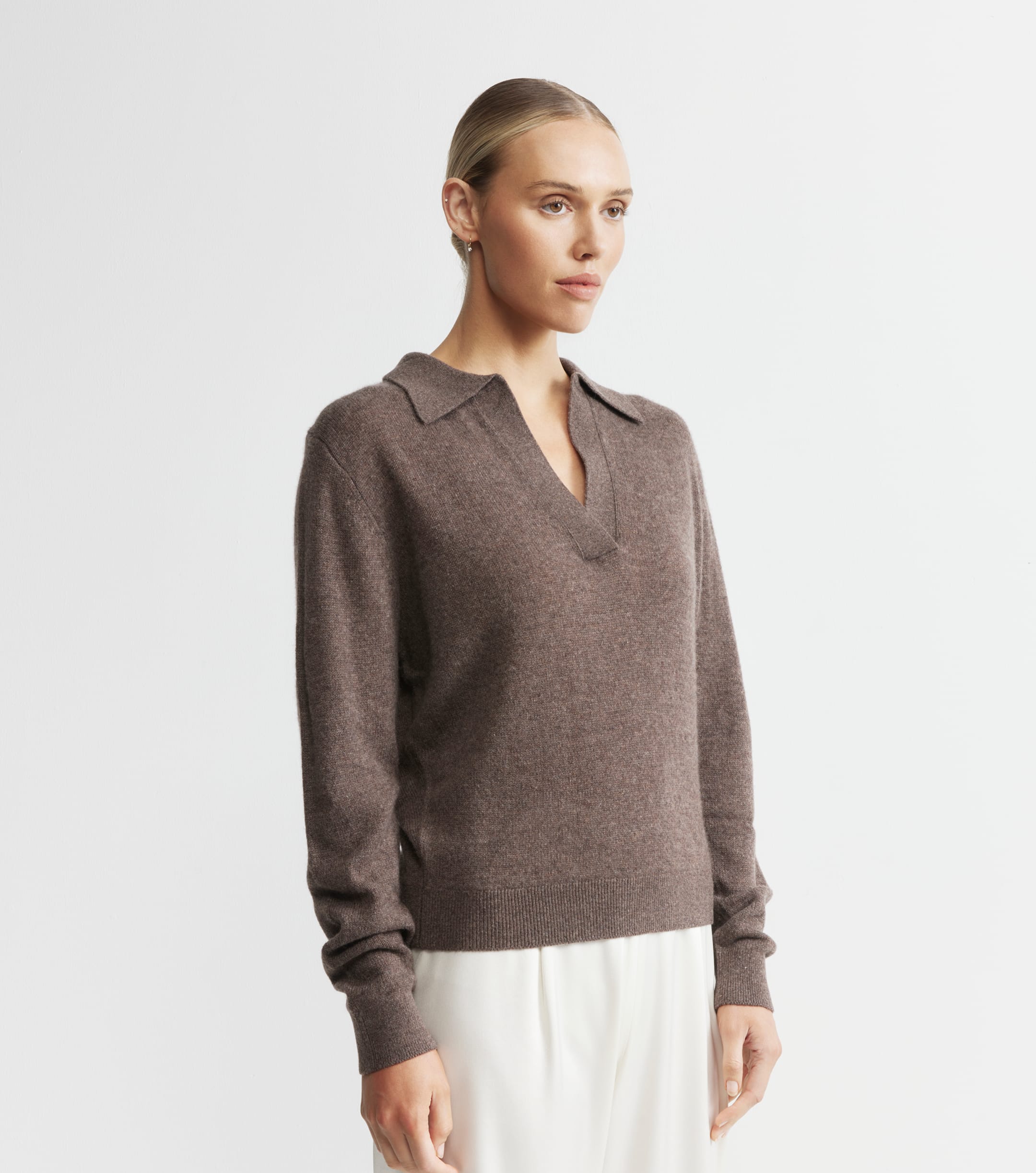 Featherweight Cashmere Polo - Brown Melange