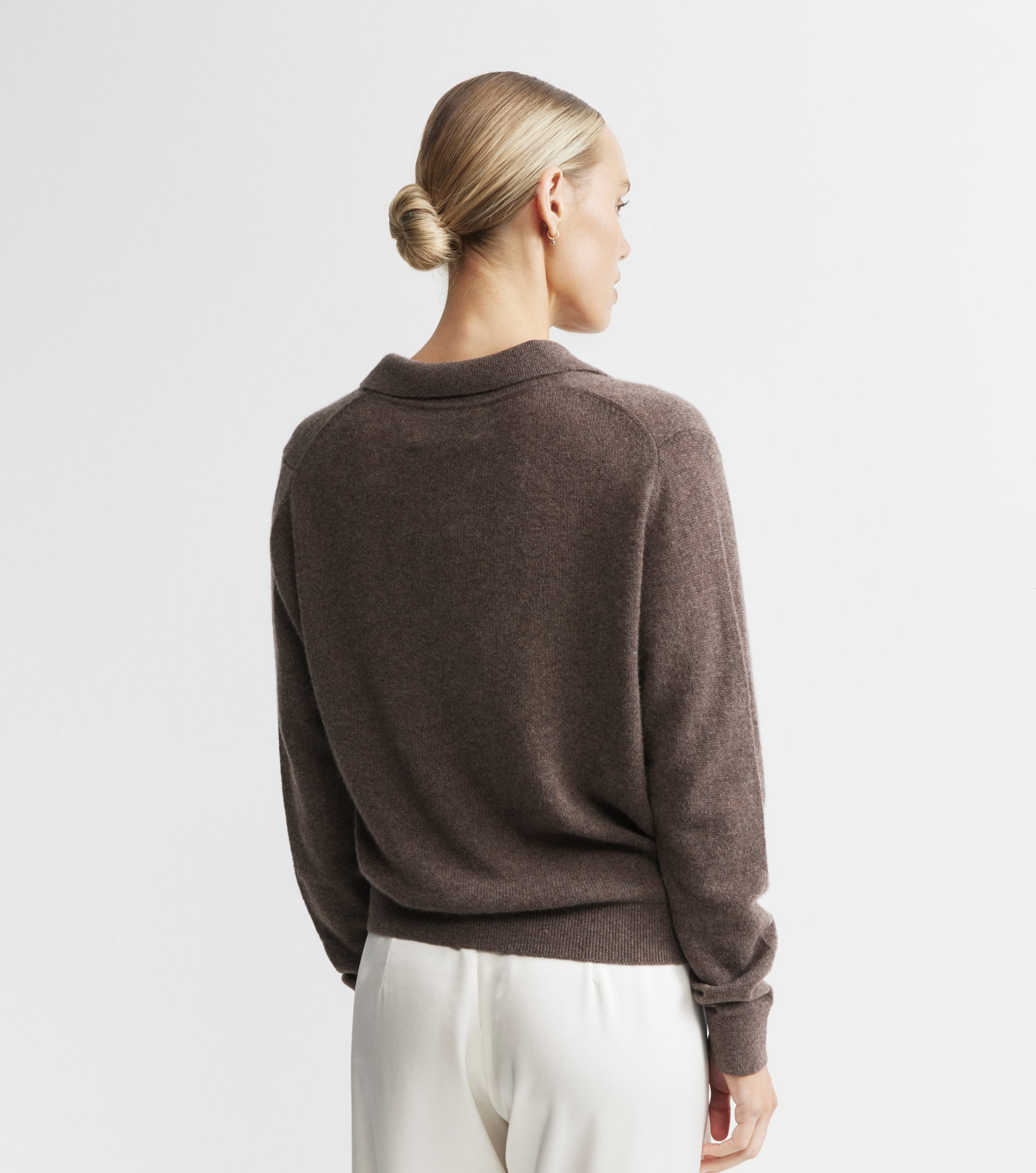 Featherweight Cashmere Polo - Brown Melange