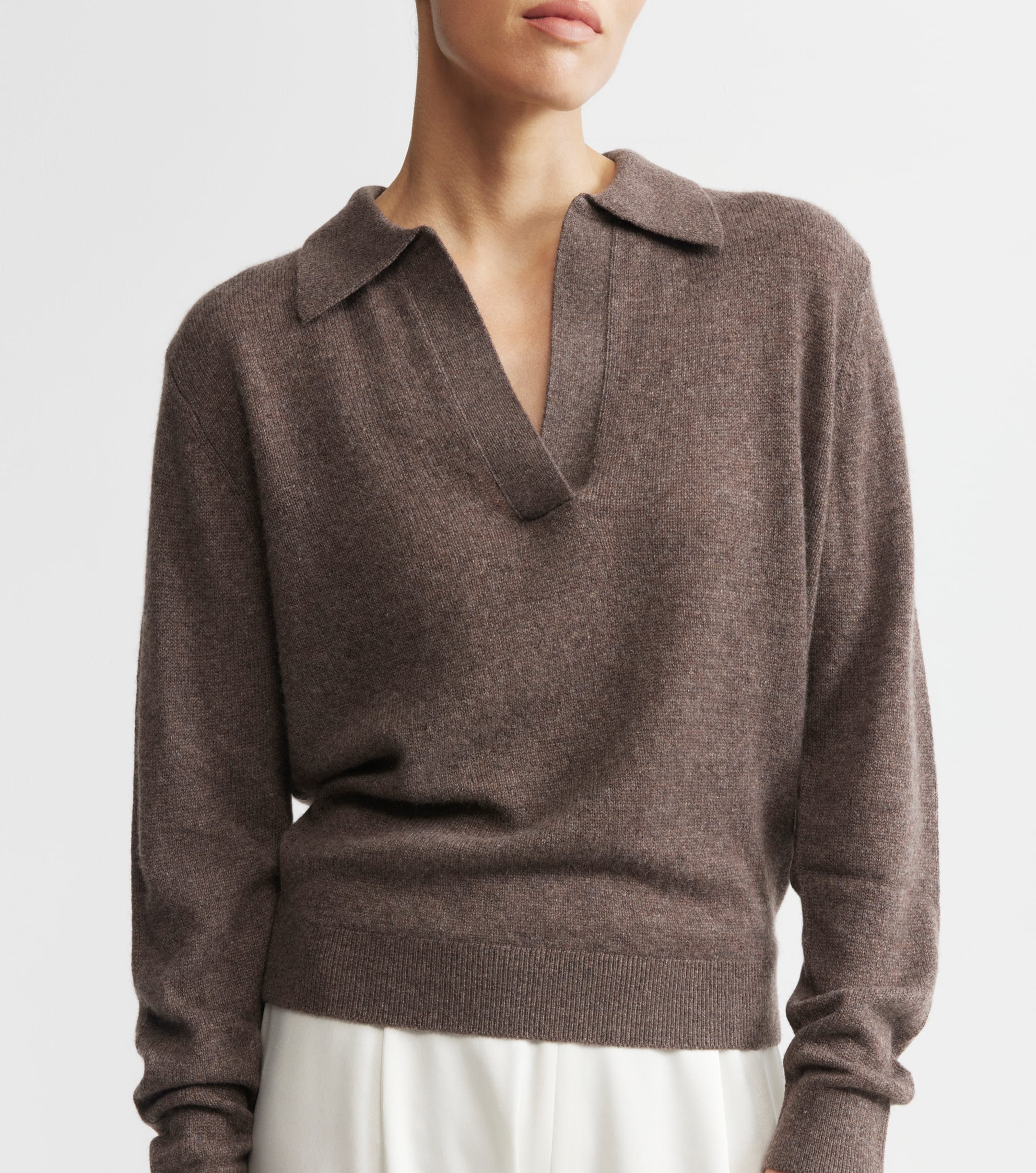 Featherweight Cashmere Polo - Brown Melange