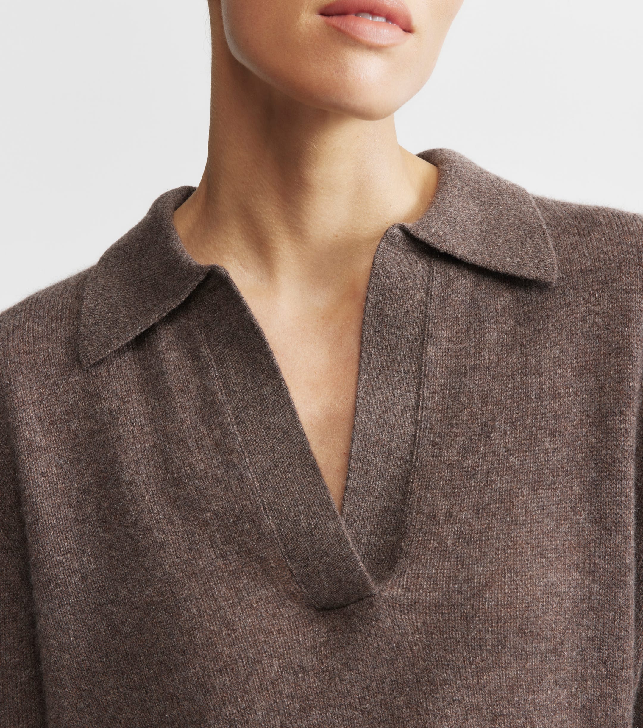 Featherweight Cashmere Polo - Brown Melange