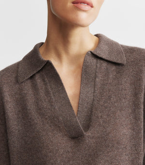 Featherweight Cashmere Polo - Brown Melange