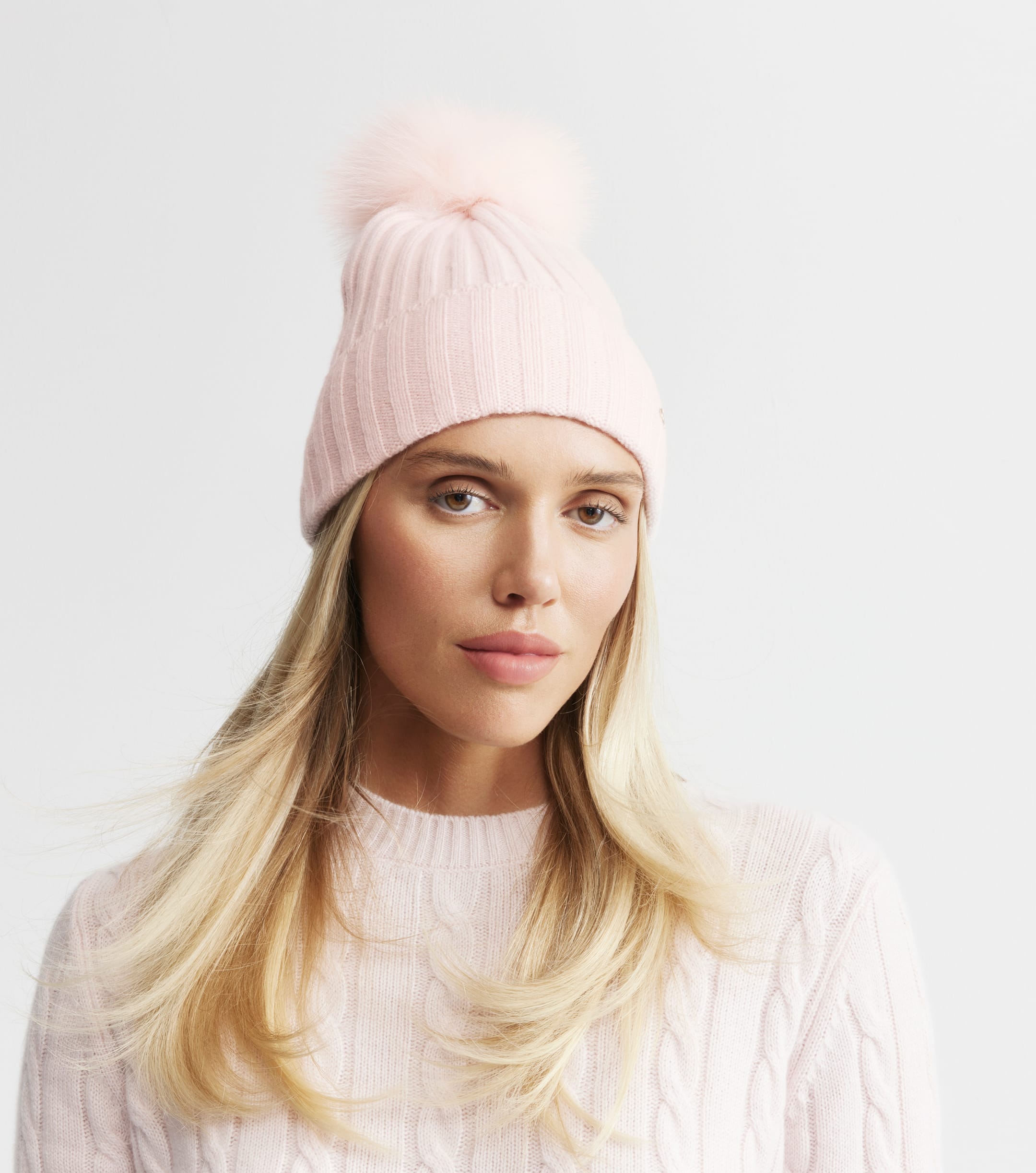 Cashmere Pom Pom Beanie - Powder Pink