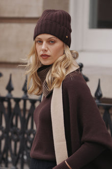 Luxe Cashmere Ribbed Beanie - Cacao