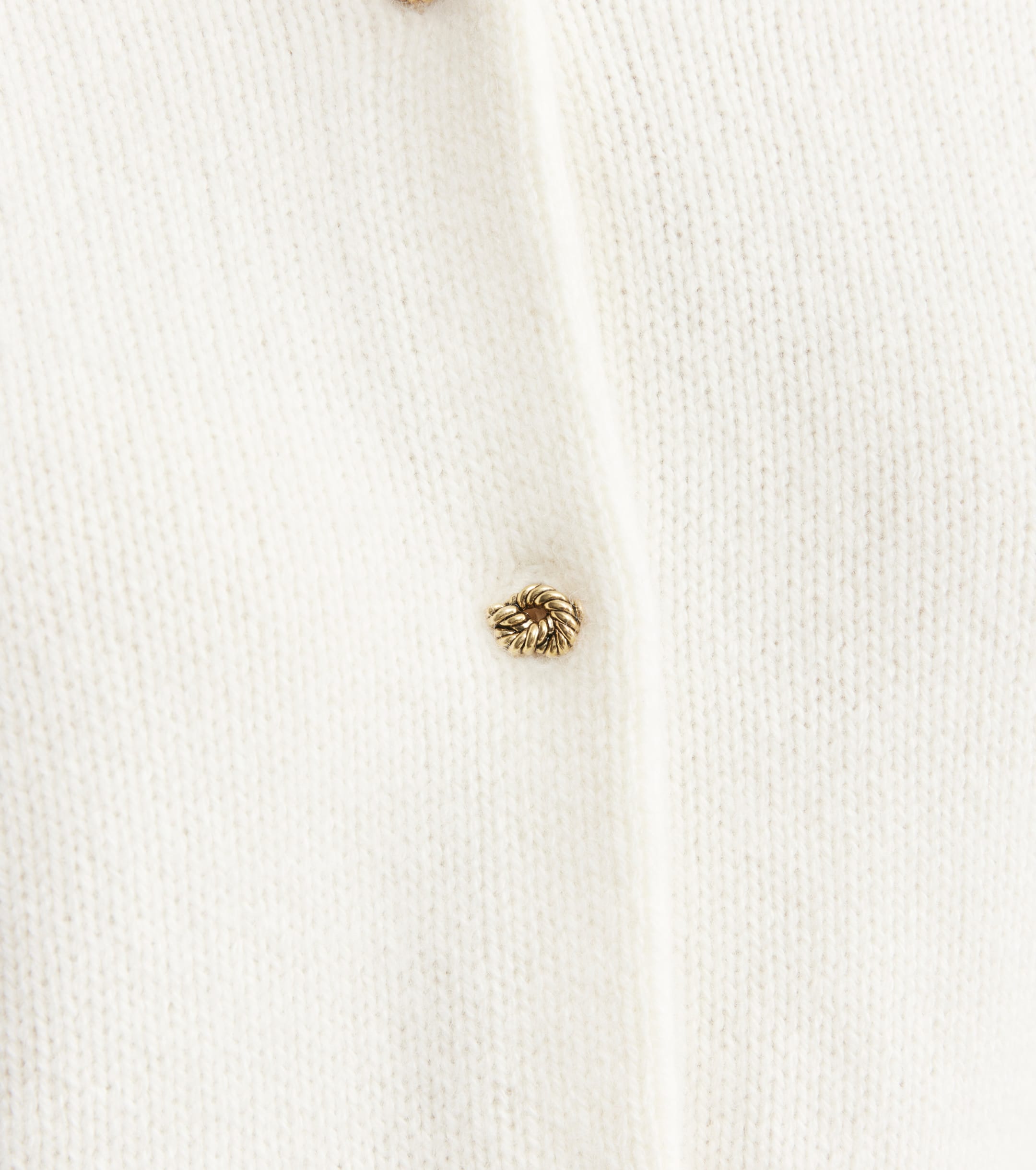 Cashmere Crew Cardigan with Rib Detail - Cream